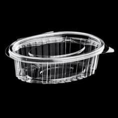 Plastbæger 150 ml oval 112x145x26 mm hængslet låg