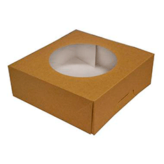 Kageæske brun/hvid 190x190x80 mm hængslet låg/rude